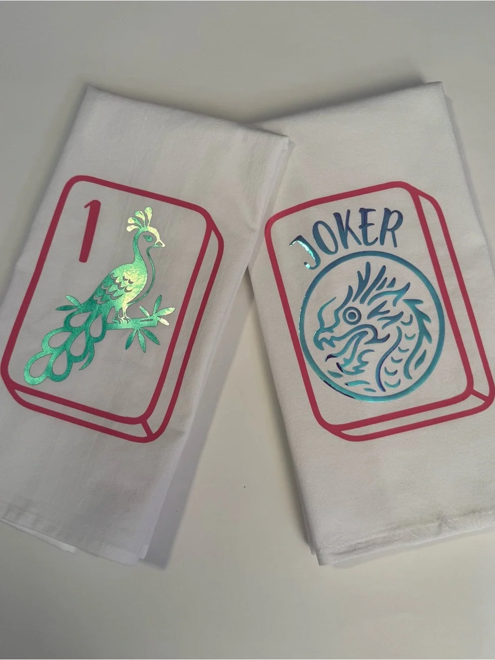 Mahjong kitchen towels set of two 100% cotton hostess gift